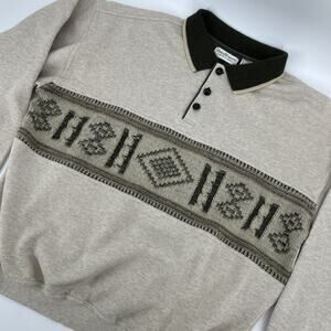 Vintage 90s Norm Thompson Polo Sweatshirt Mens XL Leather Buttons Southwest